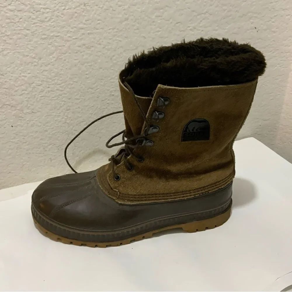 Sorel Men's Kaufman Boots Leather & Rubber Winter Sz 10 Removable Liner Brown